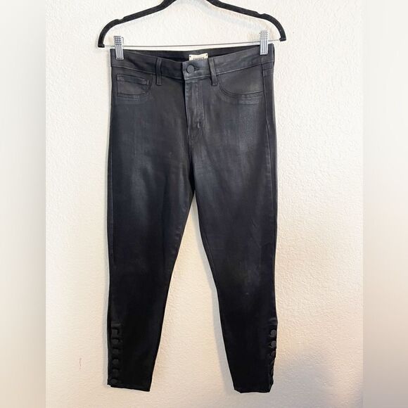 L'AGENCE Piper high-rise coated faux leather look skinny jeans button detail. 28 - Picture 5 of 10